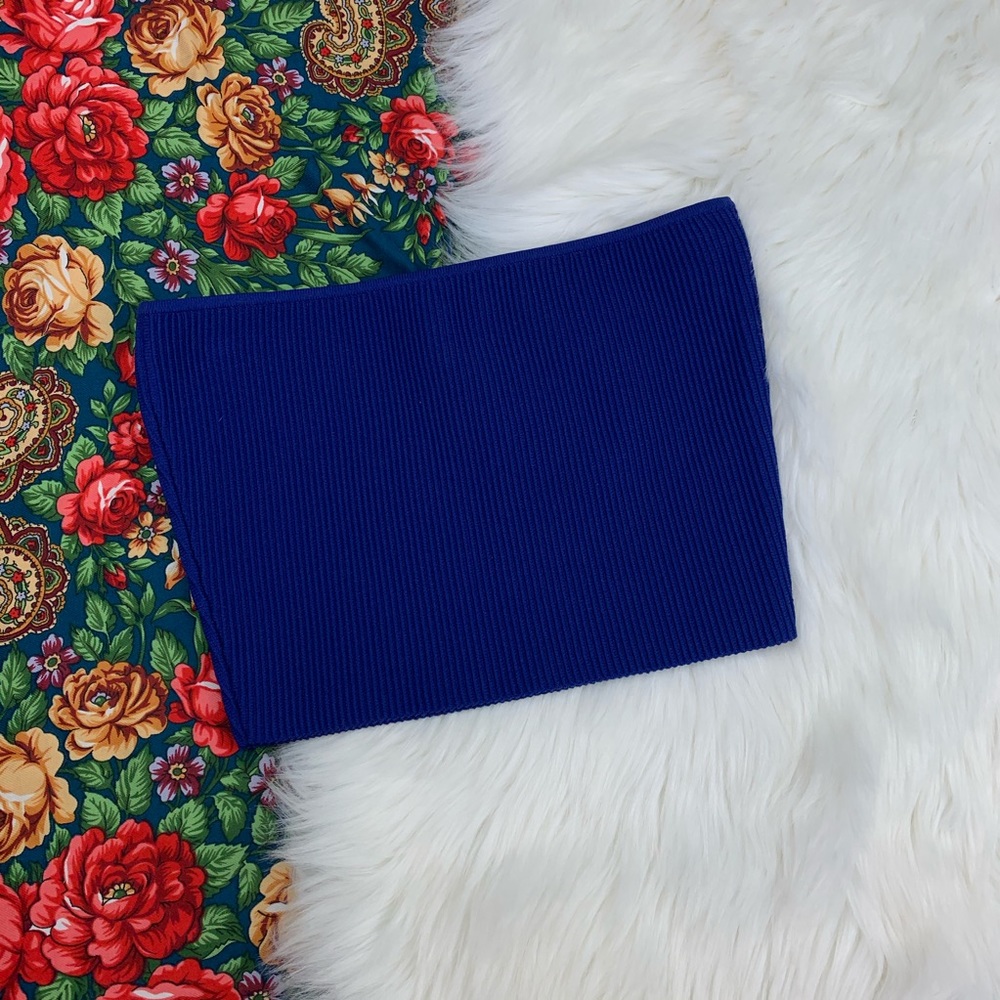 Babaton Royal Blue Ribbed Crop Tube Top